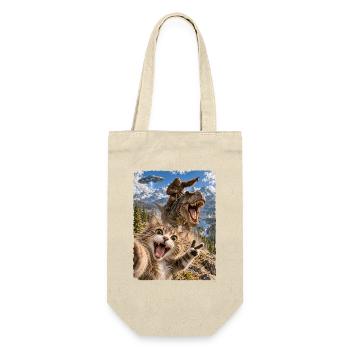 Lustiges Katze Selfie mit Bigfoot, T-Rex, UFO - Geschenkbeutel für Flaschen - Natur - Vorne