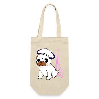 Paris Mops - Geschenkbeutel für Flaschen - Natur - Vorne