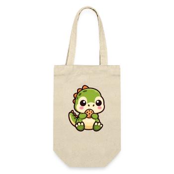 Süßer T-Rex Dinosaurier Cartoon Chibi Keks - Geschenkbeutel für Flaschen - Natur - Vorne