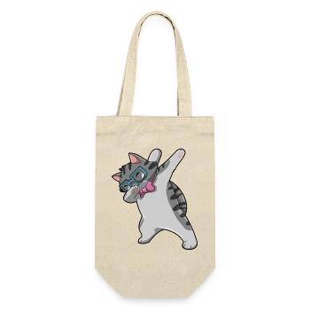 Nerd Katze Dab - Geschenkbeutel für Flaschen - Natur - Vorne