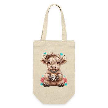 Hochlandrind Kalb mit Schleife und Kaffee - Geschenkbeutel für Flaschen - Natur - Vorne