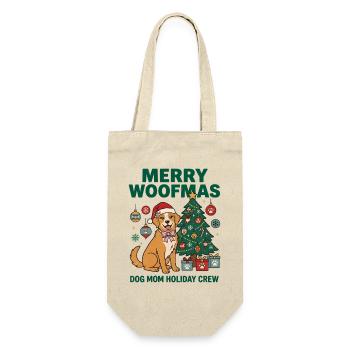 Fröhliche Woofmas Hundemama-Weihnachtscrew - Geschenkbeutel für Flaschen - Natur - Vorne