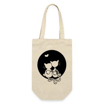 Katzen Paar - Geschenkbeutel für Flaschen - Natur - Vorne