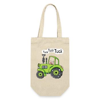 Tuck Tuck Tuck Schwein - Trecker - Bulldog - Comic - Geschenkbeutel für Flaschen - Natur - Vorne