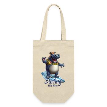 Funny hippopotamus with a surfboard - surfer - Gift Bag for Bottles - nature - Front