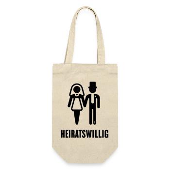 Heiratswillig (Bräutigam / Braut / JGA / Black) - Geschenkbeutel für Flaschen - Natur - Vorne