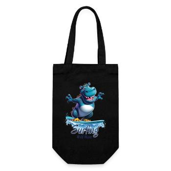 Cool hippopotamus with a surfboard - surfer - Gift Bag for Bottles - black - Front