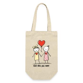 Strichmännchen Lesbisches Liebespaar Liebe - Geschenkbeutel für Flaschen - Natur - Vorne