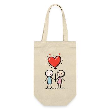 Strichmännchen Liebespaar Pärchen Liebe - Geschenkbeutel für Flaschen - Natur - Vorne