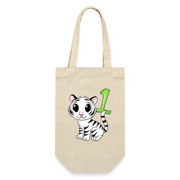 Zahl 1 Nummer Eins - Tiger Motiv - Geschenkbeutel für Flaschen - Natur - Vorne