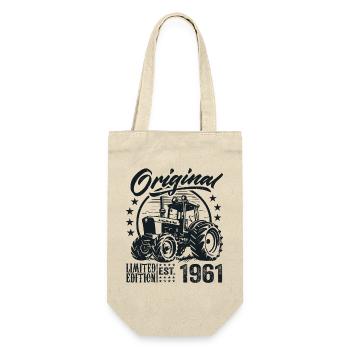 Original 1961 Geburtstag 1961 Farmer Traktor - Geschenkbeutel für Flaschen - Natur - Vorne