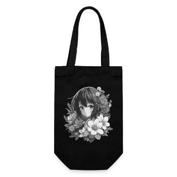 Mädchen mit Blumen 🌸 - 2 - Geschenkbeutel für Flaschen - Schwarz - Vorne