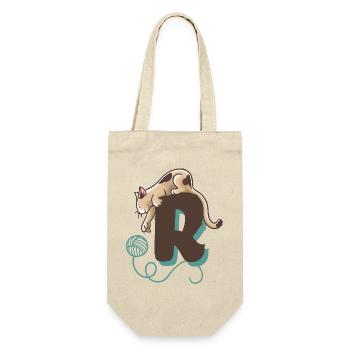Katze Buchstabe R - Geschenkbeutel für Flaschen - Natur - Vorne