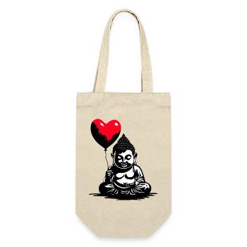 Buddha mit Herz Luftballon - Heartful Creatures - Geschenkbeutel für Flaschen - Natur - Vorne