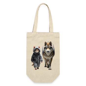 Katze und Wolf gehen zusammen - Geschenkbeutel für Flaschen - Natur - Vorne