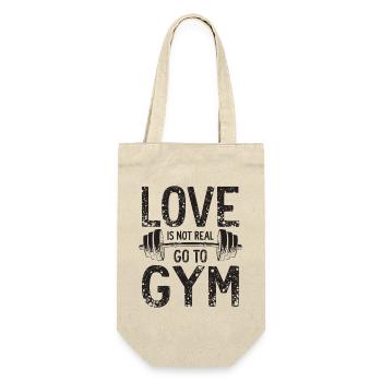 Love is not real – Go to Gym - Gym Spruch - Geschenkbeutel für Flaschen - Natur - Vorne