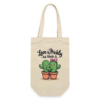 Love is Prickly – Süße Kaktus-Liebe für Paare - Geschenkbeutel für Flaschen - Natur - Vorne