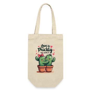 Love is Prickly – Süße Kaktus-Liebe für Paare - Geschenkbeutel für Flaschen - Natur - Vorne