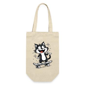 Skateboarder Skater Katze Skateboard Skaten - Geschenkbeutel für Flaschen - Natur - Vorne