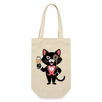 Stylische Katze mit Monokel und – Prost! - Geschenkbeutel für Flaschen - Natur - Vorne