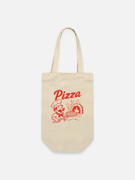 Pizzabäcker Retro Design - Geschenkbeutel für Flaschen - Natur