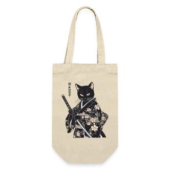 Samurai Katze – moderner japanischer Style - Geschenkbeutel für Flaschen - Natur - Vorne