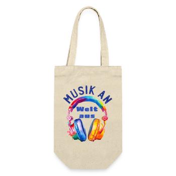 Musik an - Welt aus - Kopfhörer - Musiker Geschenk - Geschenkbeutel für Flaschen - Natur - Vorne