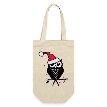 Winterliche Eule mit Santa Mütze im Schnee - Geschenkbeutel für Flaschen - Natur - Vorne