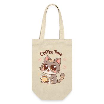 Kätzchen-Kaffeezeit - Geschenkbeutel für Flaschen - Natur - Vorne