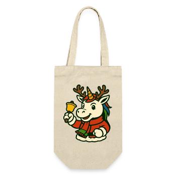 Weihnachtseinhorn mit Glocken-Maskottchen-Kunst - Geschenkbeutel für Flaschen - Natur - Vorne