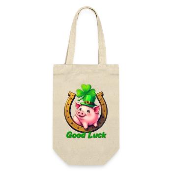 Glücks-Schwein mit Kleeblatt - Geschenkbeutel für Flaschen - Natur - Vorne