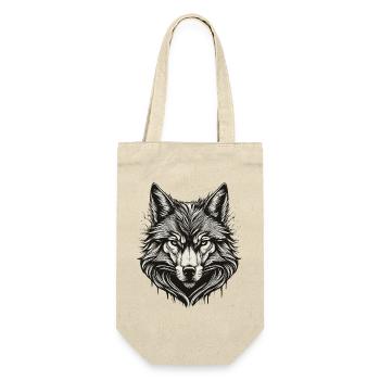 Wolfskopf-Tinte graviert - Geschenkbeutel für Flaschen - Natur - Vorne
