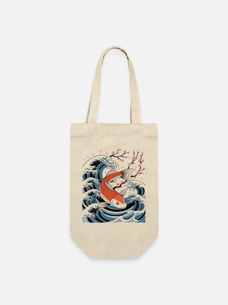 Sakura Wave Koi Japanische Kunst - Geschenkbeutel für Flaschen - Natur