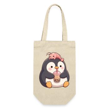  Kawaii Pinguin Bubble Tea Boba Garnele Niedriges - Geschenkbeutel für Flaschen - Natur - Vorne