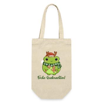Quakender Weihnachtsfrosch mit Weihnachtsgrüßen - Geschenkbeutel für Flaschen - Natur - Vorne