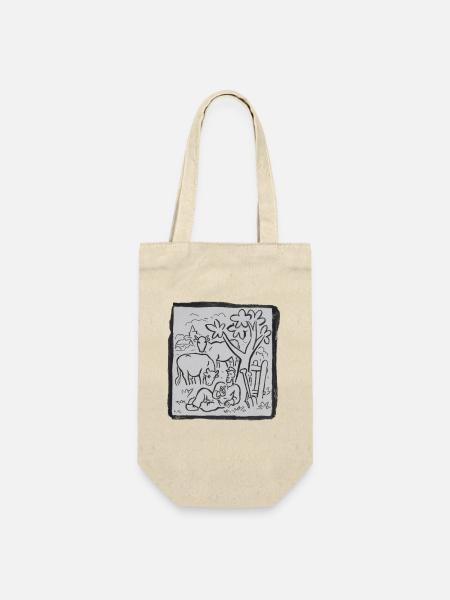 Farmer_Resting_with_Cows_Linocut_Art - Geschenkbeutel für Flaschen - Natur