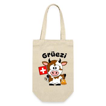 Gruezi Schweizer Kuh  - Geschenkbeutel für Flaschen - Natur - Vorne