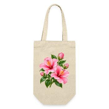 Rosa Hibiskusblüte - Geschenkbeutel für Flaschen - Natur - Vorne