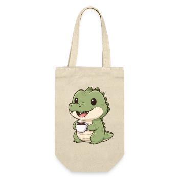 Krokodil mit Kaffee - Geschenkbeutel für Flaschen - Natur - Vorne