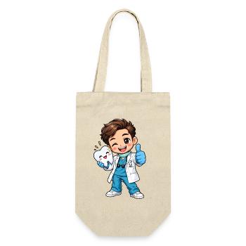 Zahnarzt Kawaii Style – Süßes Dentalmotiv - Geschenkbeutel für Flaschen - Natur - Vorne