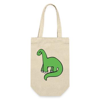 Smaragdgrüner Dino auf Schwarz - Geschenkbeutel für Flaschen - Natur - Vorne