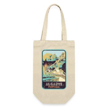 Retro-Abzeichen, Algarve Portugal, Strand Sommersonne - Geschenkbeutel für Flaschen - Natur - Vorne