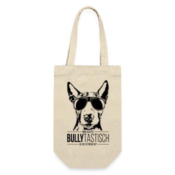 BULLYTASTISCH Bullterrier Spruch Hundespruch Hunde - Geschenkbeutel für Flaschen - Natur - Vorne