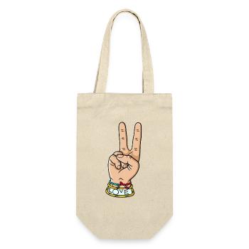 hand peace love - Geschenkbeutel für Flaschen - Natur - Vorne