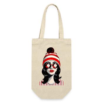 Stylisches Retro-Pop-Art-Design mit coolem Vibe - Geschenkbeutel für Flaschen - Natur - Vorne