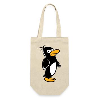 Pinguin guckt lustig vorsichtig zur Seite steht - Geschenkbeutel für Flaschen - Natur - Vorne