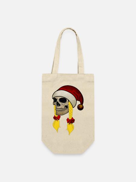 Totenschädel Weihnachten Mütze Zöpfe Frau - Geschenkbeutel für Flaschen - Natur