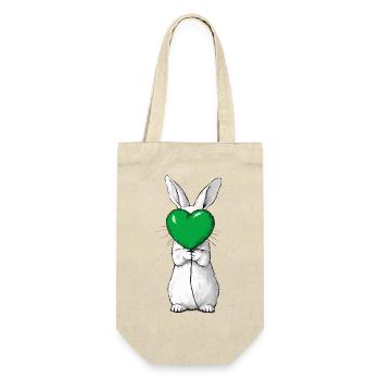 Cute rabbit illustration holding a green heart  - Gift Bag for Bottles - nature - Front