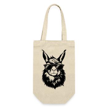 Cooler Lama Kopf mit Sonnnenbrille - Geschenkbeutel für Flaschen - Natur - Vorne