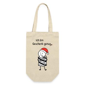 Ich bin Geschenk genug | Weihnachtshumor mit Figur - Geschenkbeutel für Flaschen - Natur - Vorne